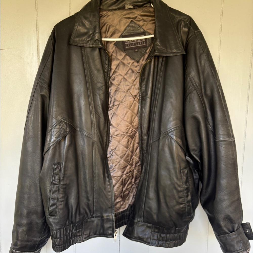 Men's Black Leather Bomber Jacket